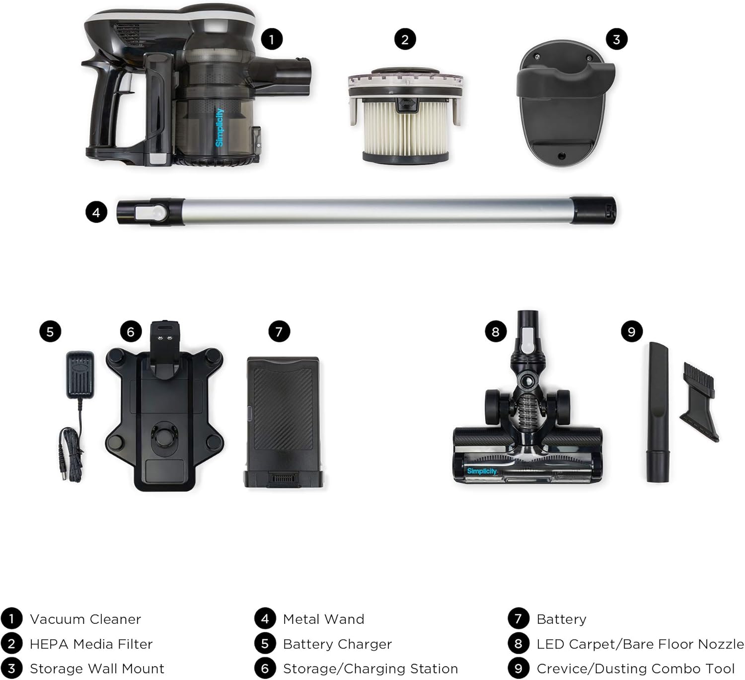 Lightweight Cordless Vacuum Cleaner by Simplicity, One-Click Cordless Stick Vacuum for Carpet and Hardwood Floors, S65S