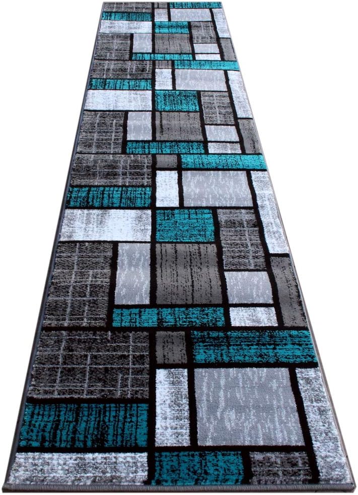 Masada Rugs, Stephanie Collection Area Rug Modern Contemporary Design 1110 Turquoise Grey White Black (2 Feet 4 Inch X 11 Feet) Long Runner