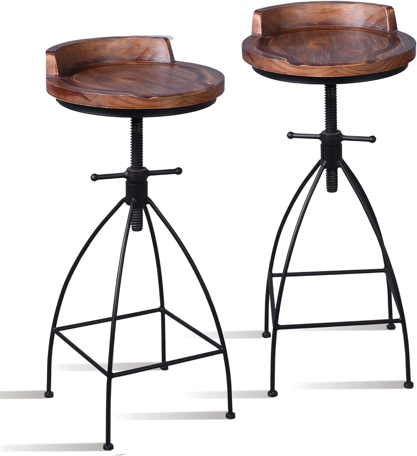 Diwhy Industrial Vintage Rustic Bar Stool,Wooden Top Stool Kitchen Counter Height Adjustable,Iron Stoo,Swivel Stool,24 Inch,Low Backrest,Hump Surface,Fully Welded Set of 2 (Brown Wooden Top)