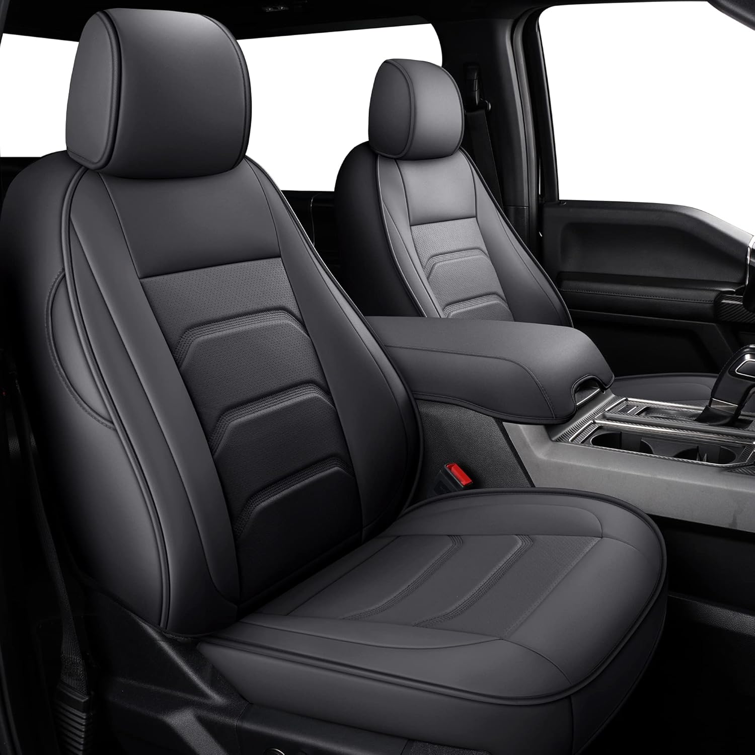 NS YOLO 2015 2016 2017 2018 2019 2020 Ford F150 Limited Raptor F250 F350 Full Coverage Faux Leather Custom Seat Covers (F150/F250/F350 2015-2020, Black & Red)