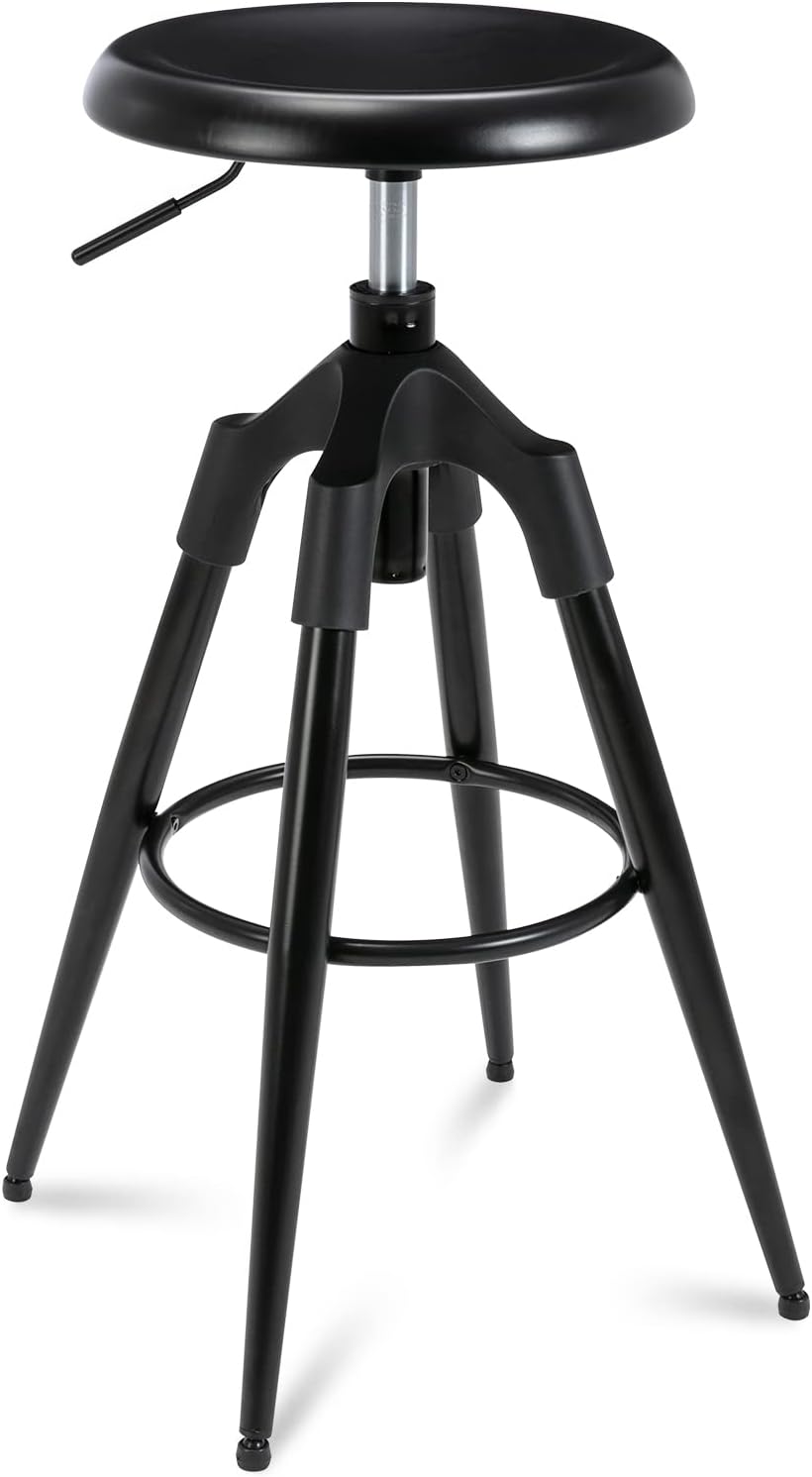 Brage Living Industrial Bar Stool, Swivel Adjustable Counter Height Airlift Kitchen Barstool, Backless Four Legged Dining Stool, Heavy Duty Bar Chair for Pub Cafe (Wooden top, Bronze)