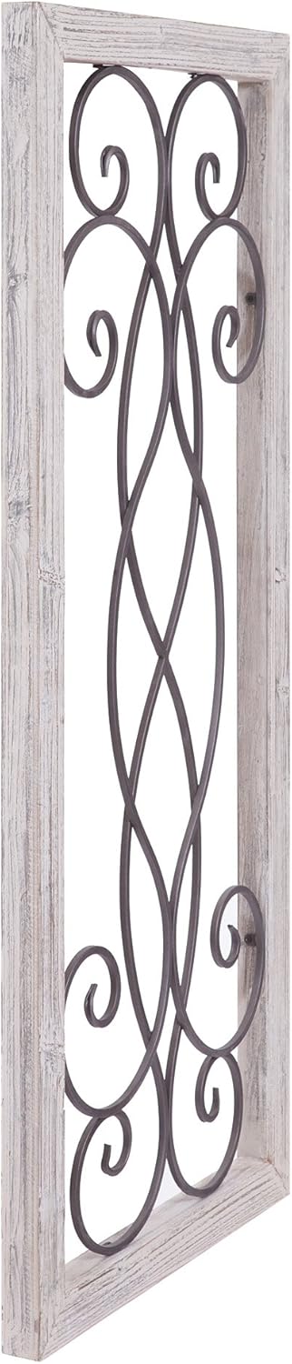 Patton Wall Decor Rustic White Washed Wood and Metal Decorative Scroll Wall Decor Pack of 2