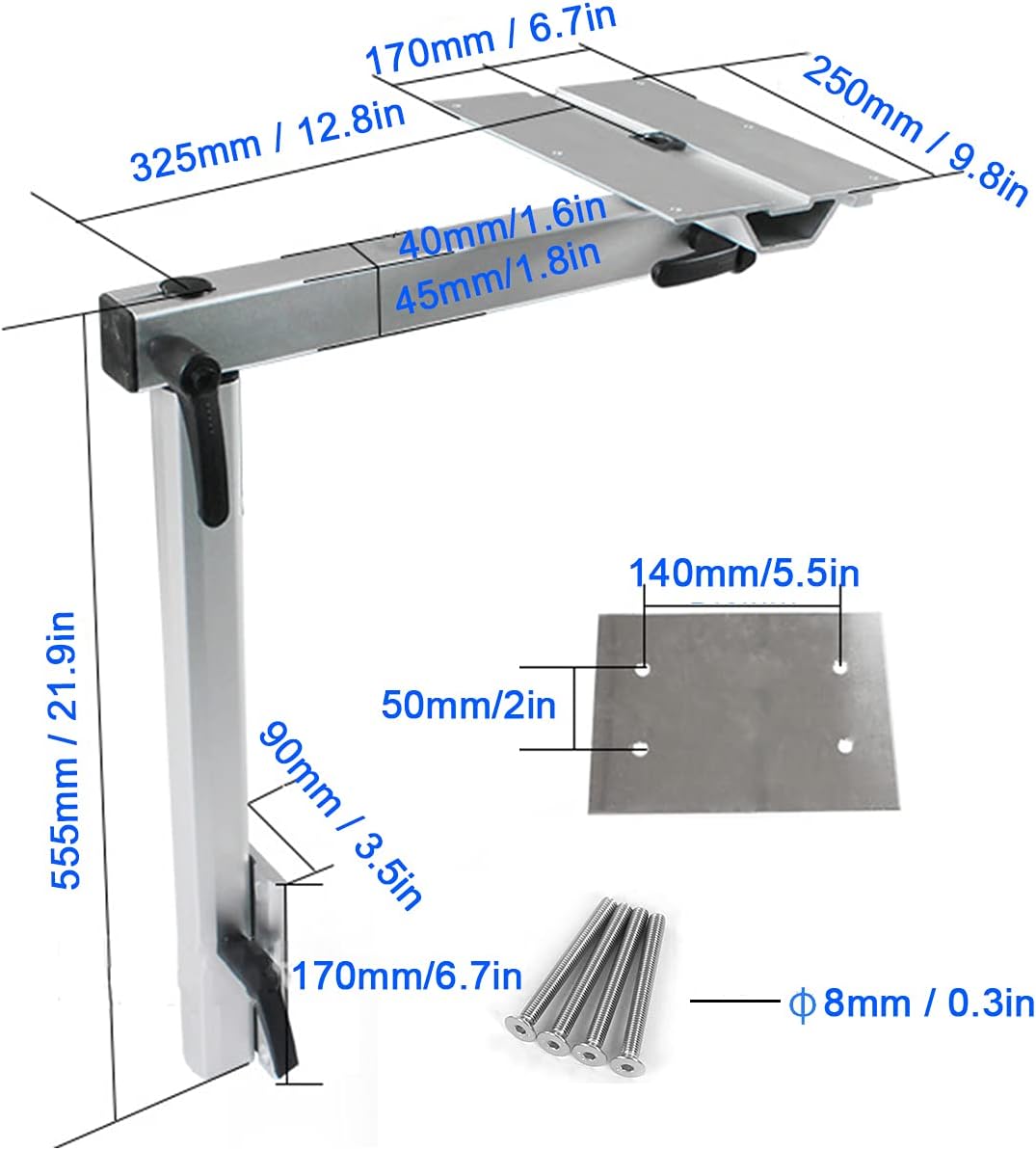 KIMISS Table Leg, 360 Degrees Rotatable Desk Leg Removable Laptop Table Leg Adjustable Table Bracket For RV Caravan Motorhome