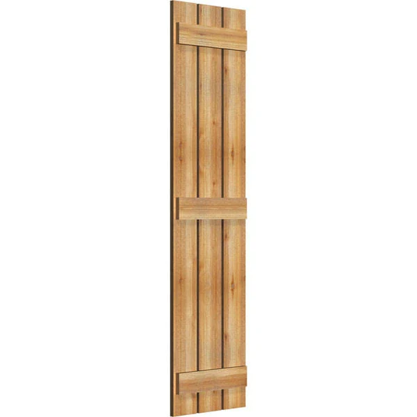Ekena Millwork RBS06S17X066RWR 17 1/8x22W x 66x22H TimberCraft Three 5 3/8x22 Boards Spaced Board-n-Batten Shutters, Rough Sawn