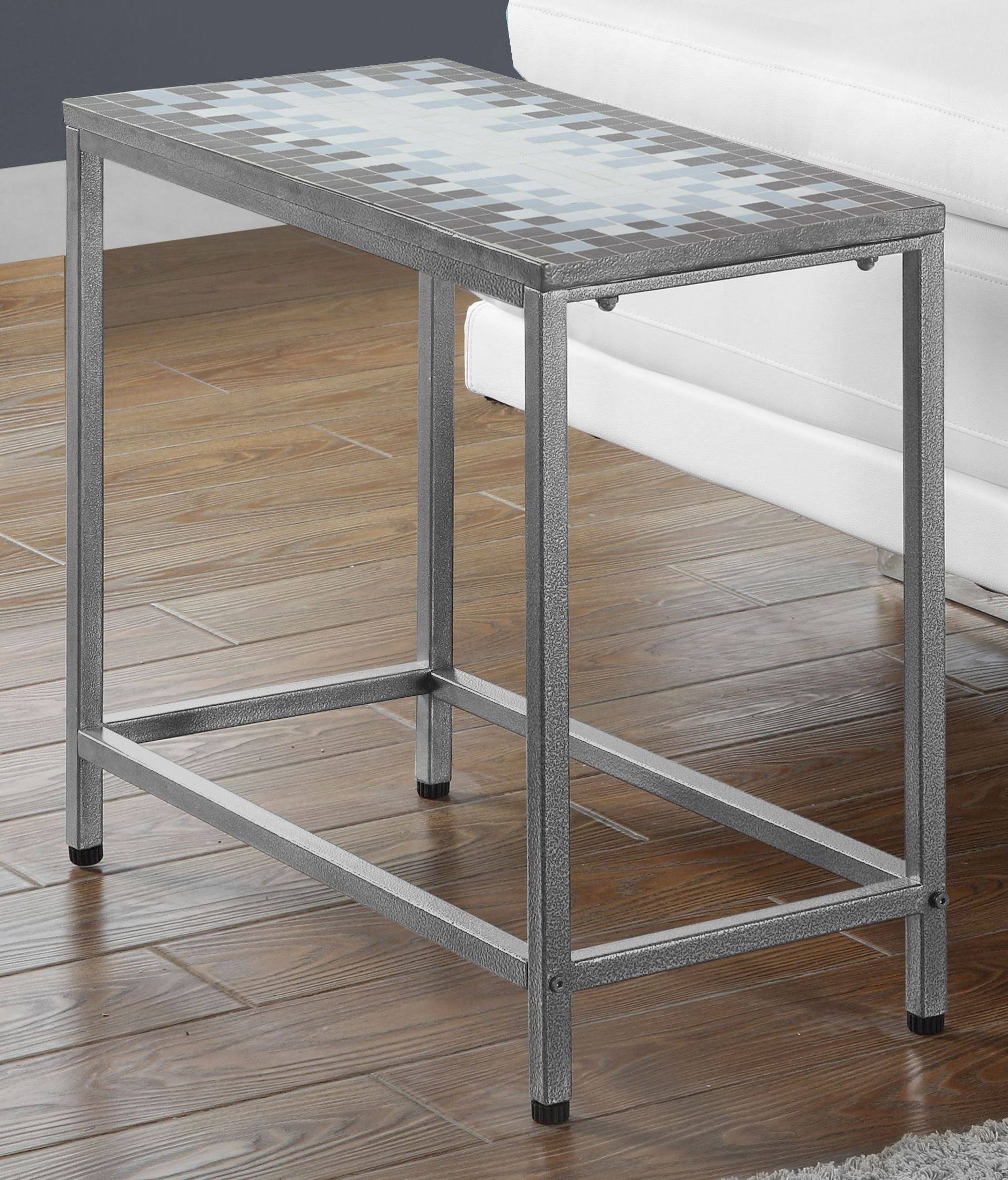 Monarch Specialties Grey / Blue Tile Top / Hammered Silver Accent Side Table