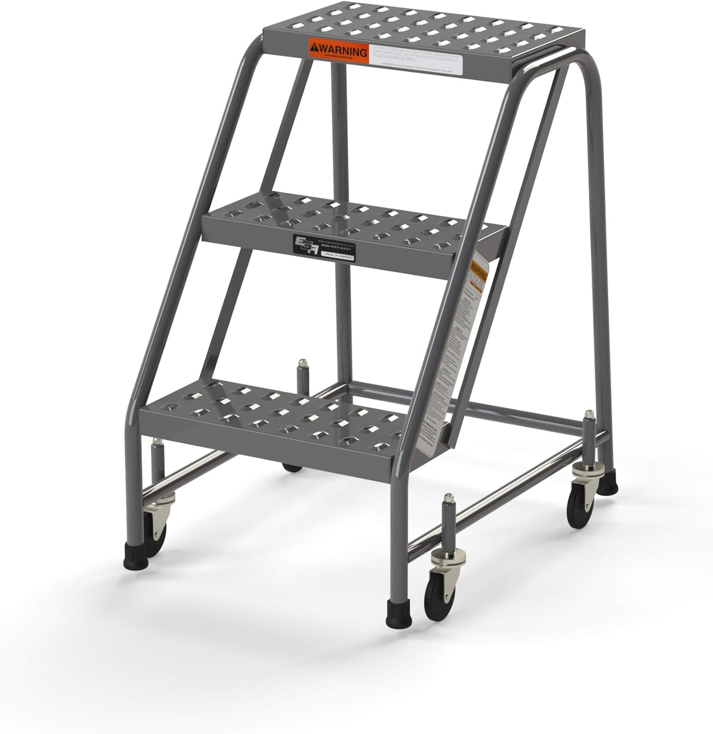 3 Step Rolling Ladder by EGA Products, Assembled, No Handrails, 450 Pound Capacity, Top Step Height 30