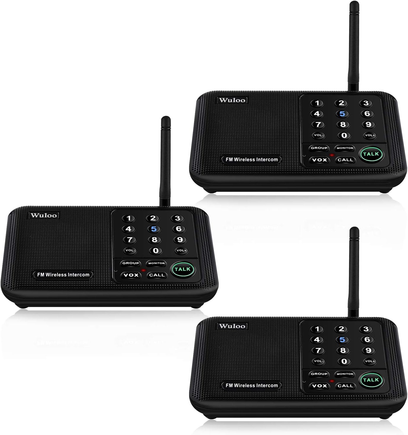 Wuloo Intercoms Wireless for Home 5280 Feet Range 10 Channel 3 Code, Wireless Intercom System for Home House Business Office, Room to Room Intercom, Home Communication System (3 Packs, White)