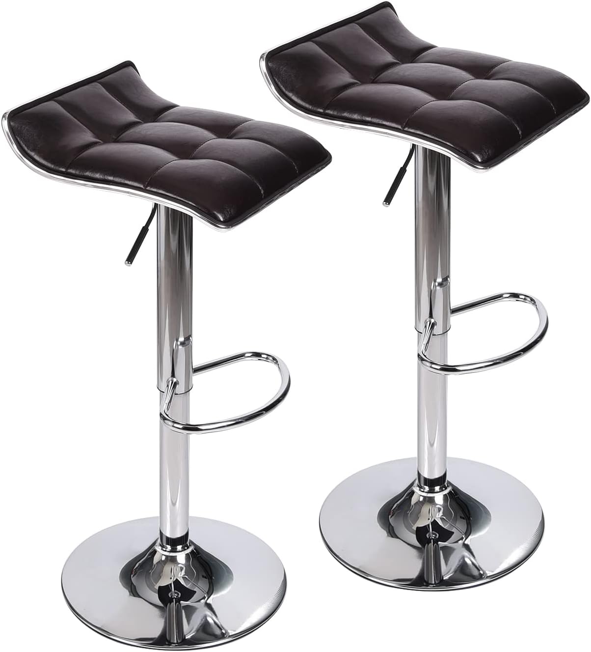 Set of 2, Adjustable Swivel Gas Lift Barstools, PU Leather with Chrome Base, Black