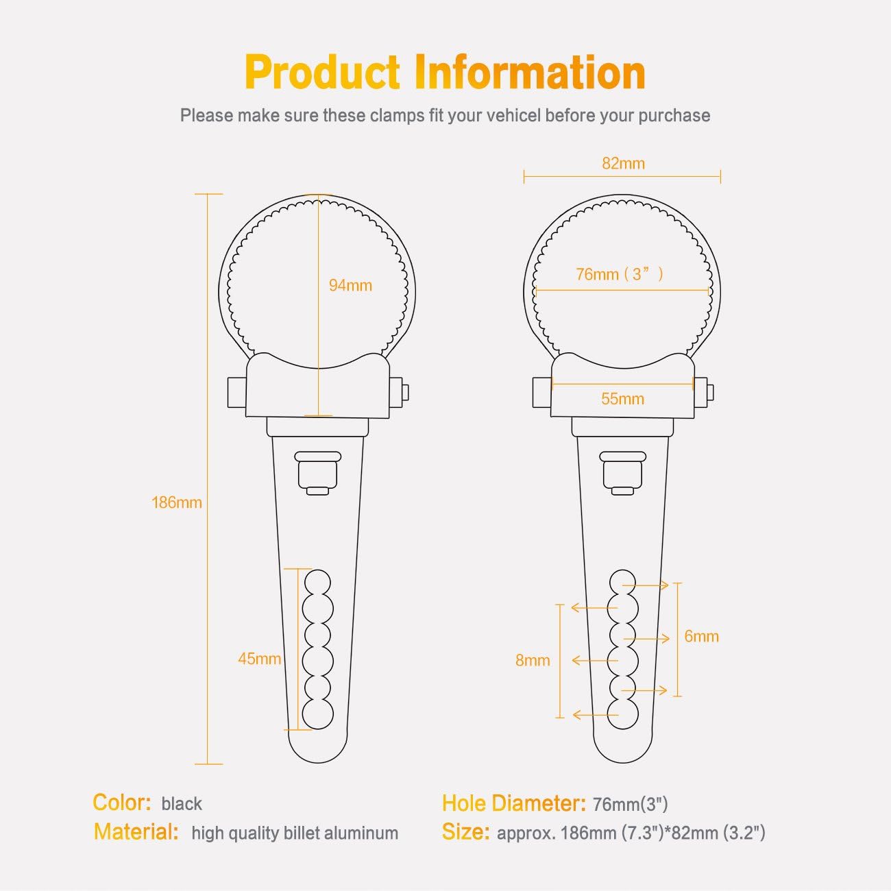 AUXMART Tube Clamps Mounting Brackets for LED Light bar Work Lights Fog Lights Off Road Lights Fit 3'' Bull Bar (1 Pair)