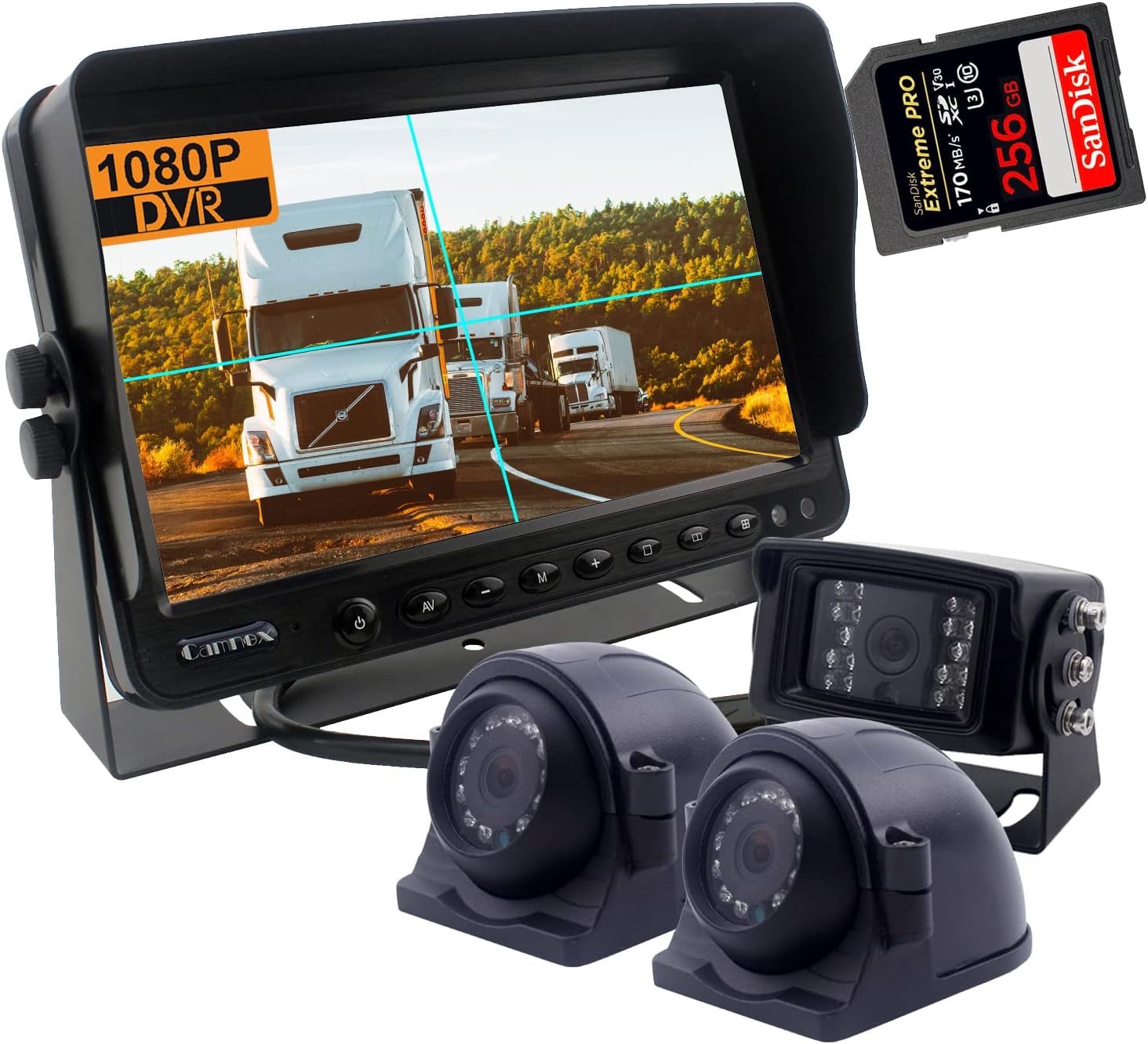 CAMNEX 9 inch Monitor 1080P HD Backup Camera System, HD DVR Recorder, Support 256GB SD Card, 4 Channel Input, Quad Split Screen, 1080P Rear & Side View Camera for Truck Trailer RV Fifth Wheel Caravan