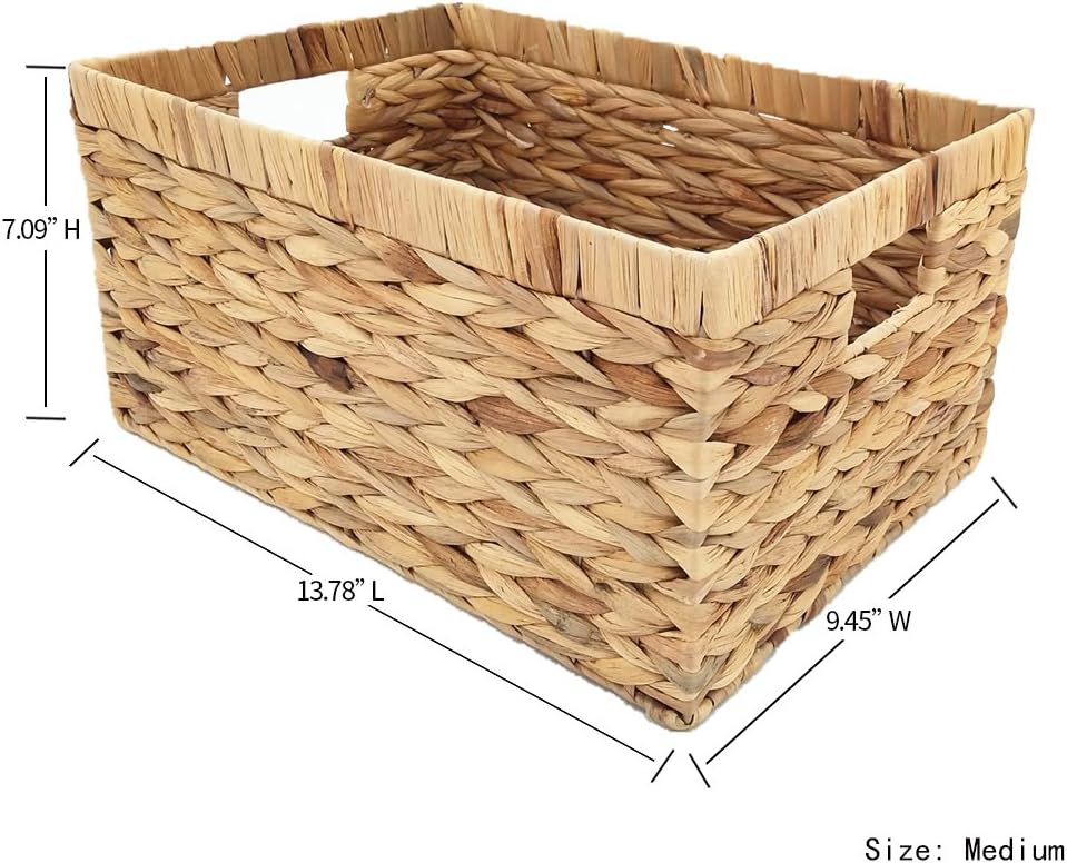 Storage Container, Natural Water Hyacinth Storage Bins Rectangular Basket,Arts and Crafts. Pack of 2