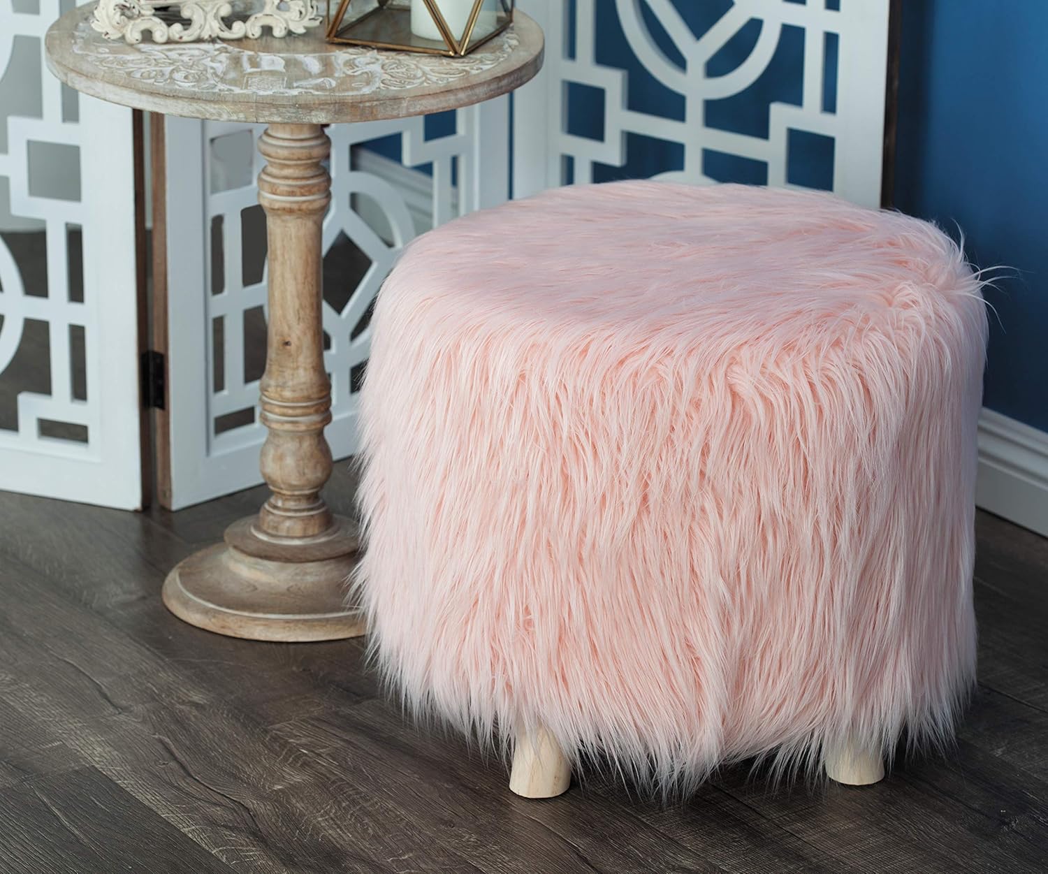 Deco 79 Wood And Faux Fur Foot Stool 19