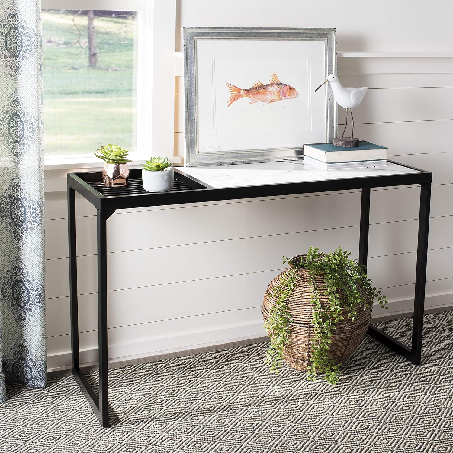 Safavieh Home Zuri White Marble and Matte Black Console Table