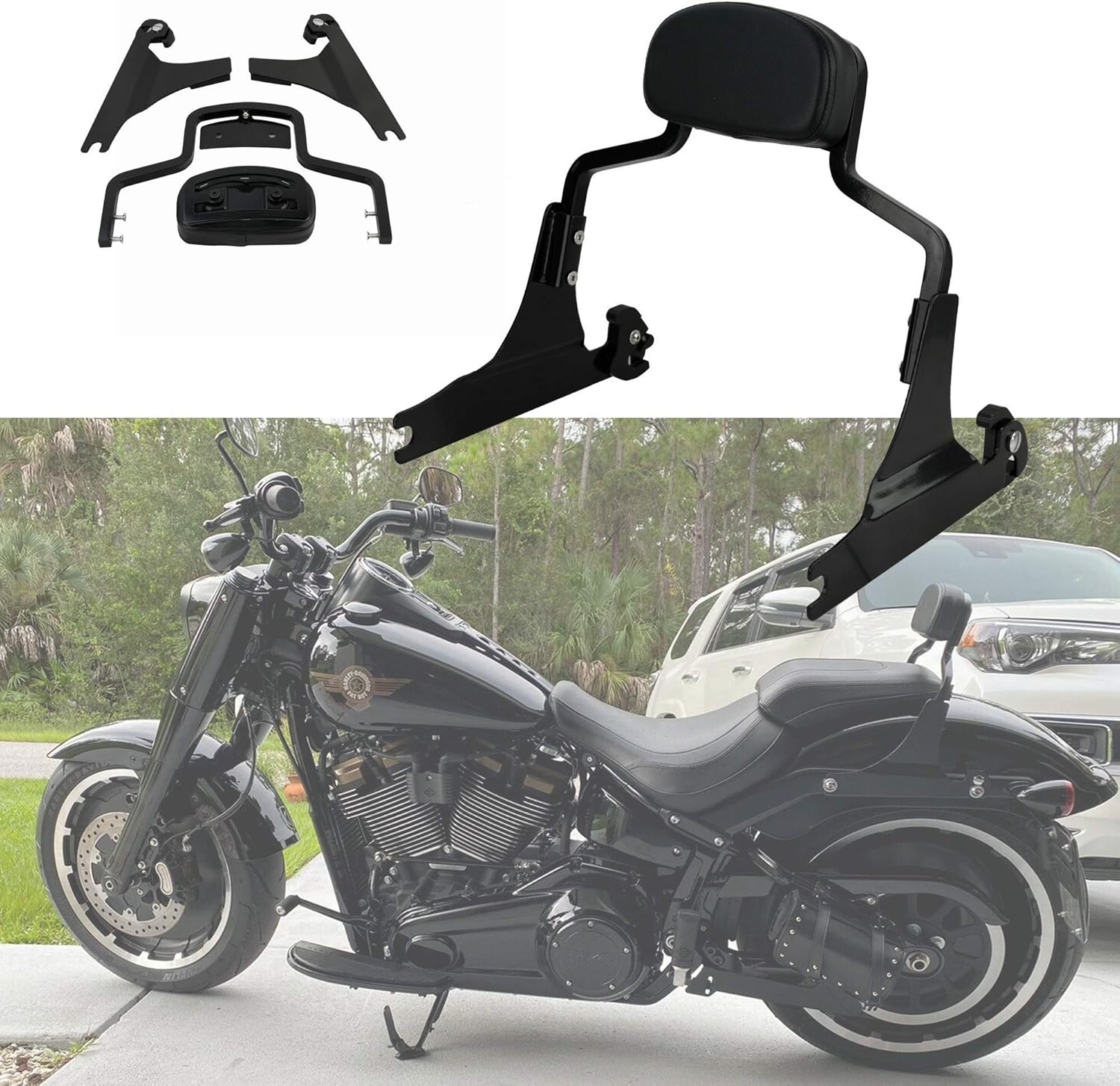 Detachable Backrest Sissy Bar Upright Passenger Backrest w/Pad Fit For Harley Breakout FXSB 2013-2017（Gloss Black）