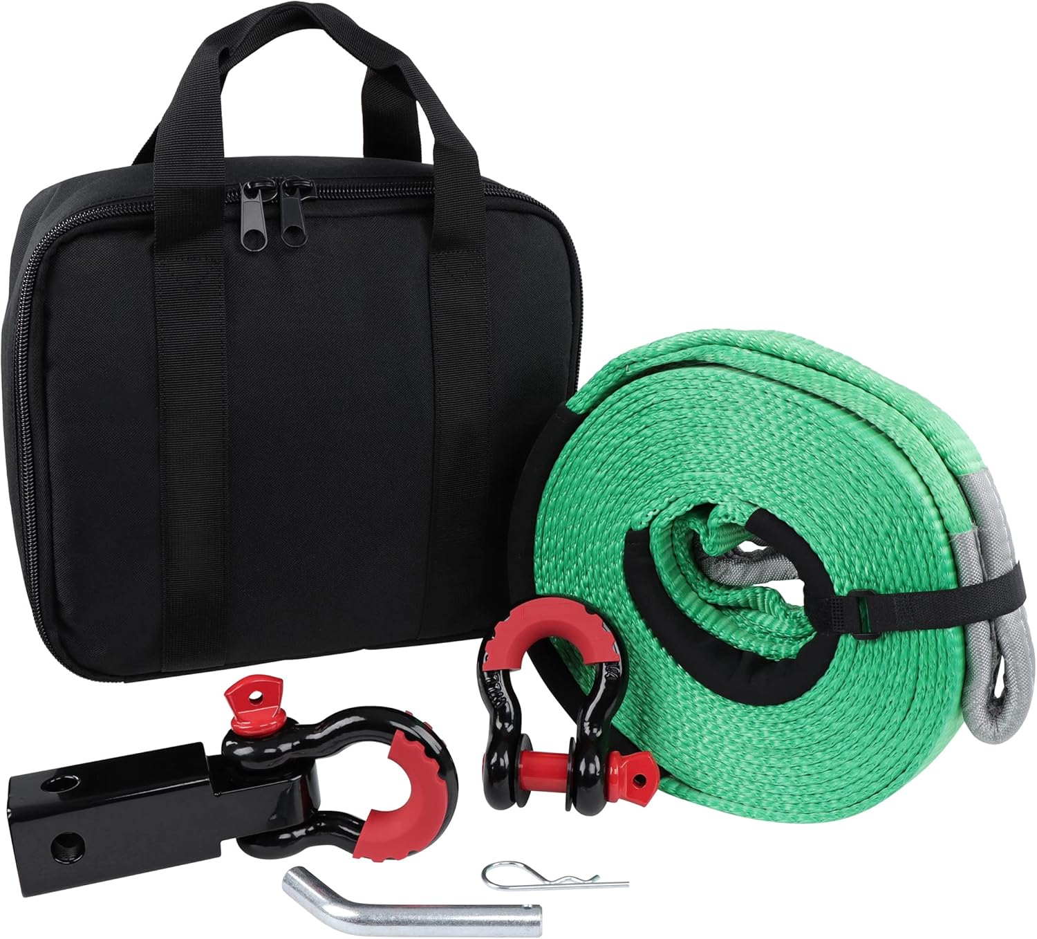 ABN Offroad Recovery Kit Tow Gear with Snatch Strap Tow Straps Recovery Ring Shackle Hitch Receiver in Tow Rope Bag