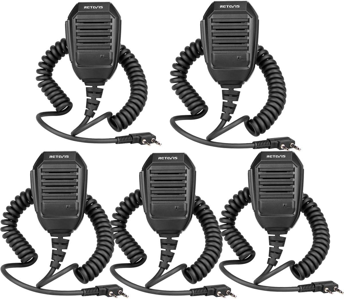 Retevis Speaker Mic for Baofeng UV-5R 888s Kenwood Retevis RT22 RT21 RT19 H-777 H-777S RT15 RT22S RT68 RT27 RT21V RT18 RT1 RT28 RT-5R Arcshell AR-6 Two-Way Radio 2 Pin Shoulder Speaker Mic (5 Pack)