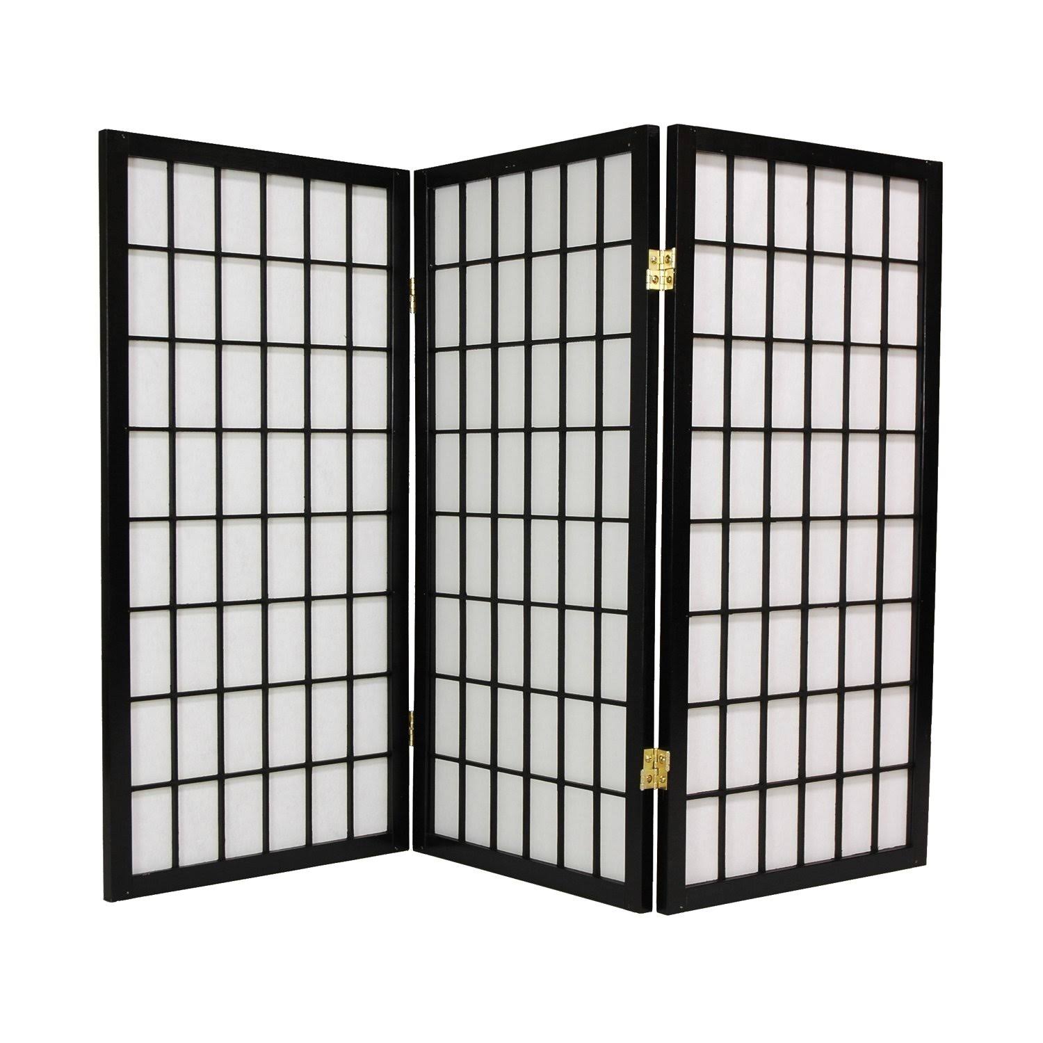 3 ft. Tall Window Pane Shoji Screen Black 4 Panels Oriental Furniture
