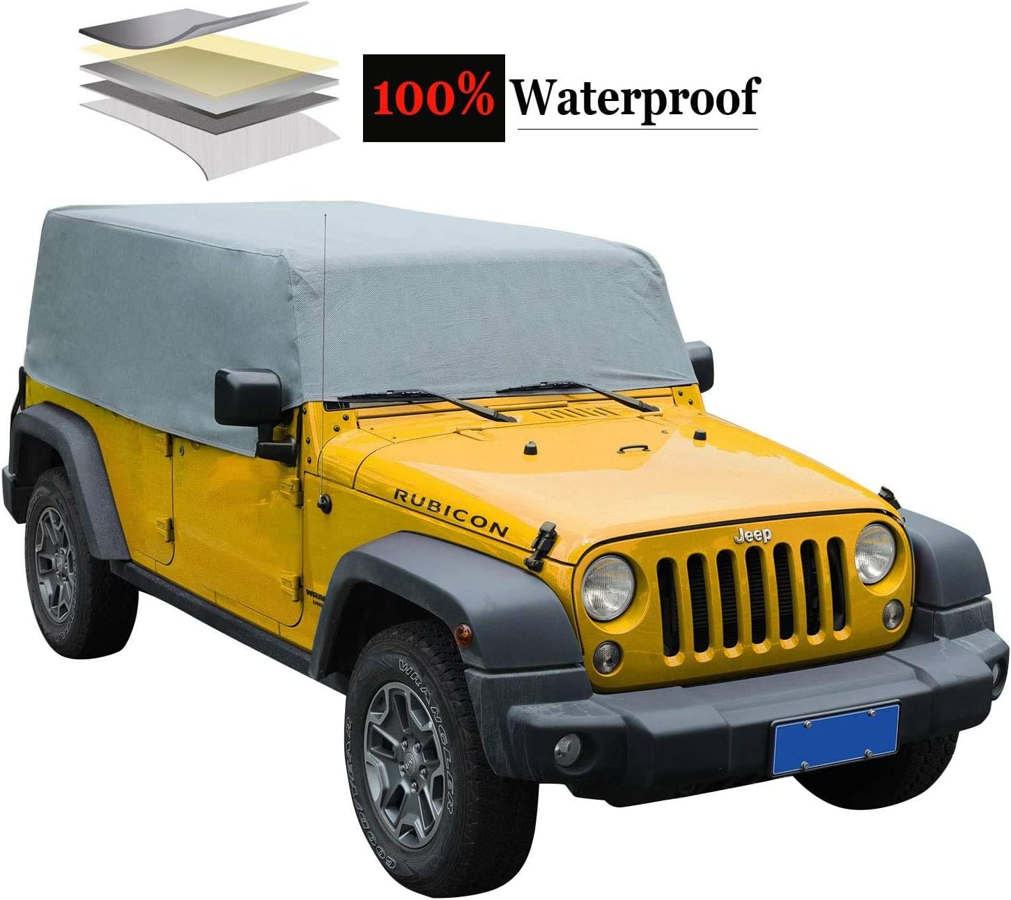 iiSPORT Cab Cover Fits for Jeep Wrangler Sports JK Unlimited 4-Door - Water Resistant Dustproof SUV Car Cover for 2007-2018 Models Pack of 2