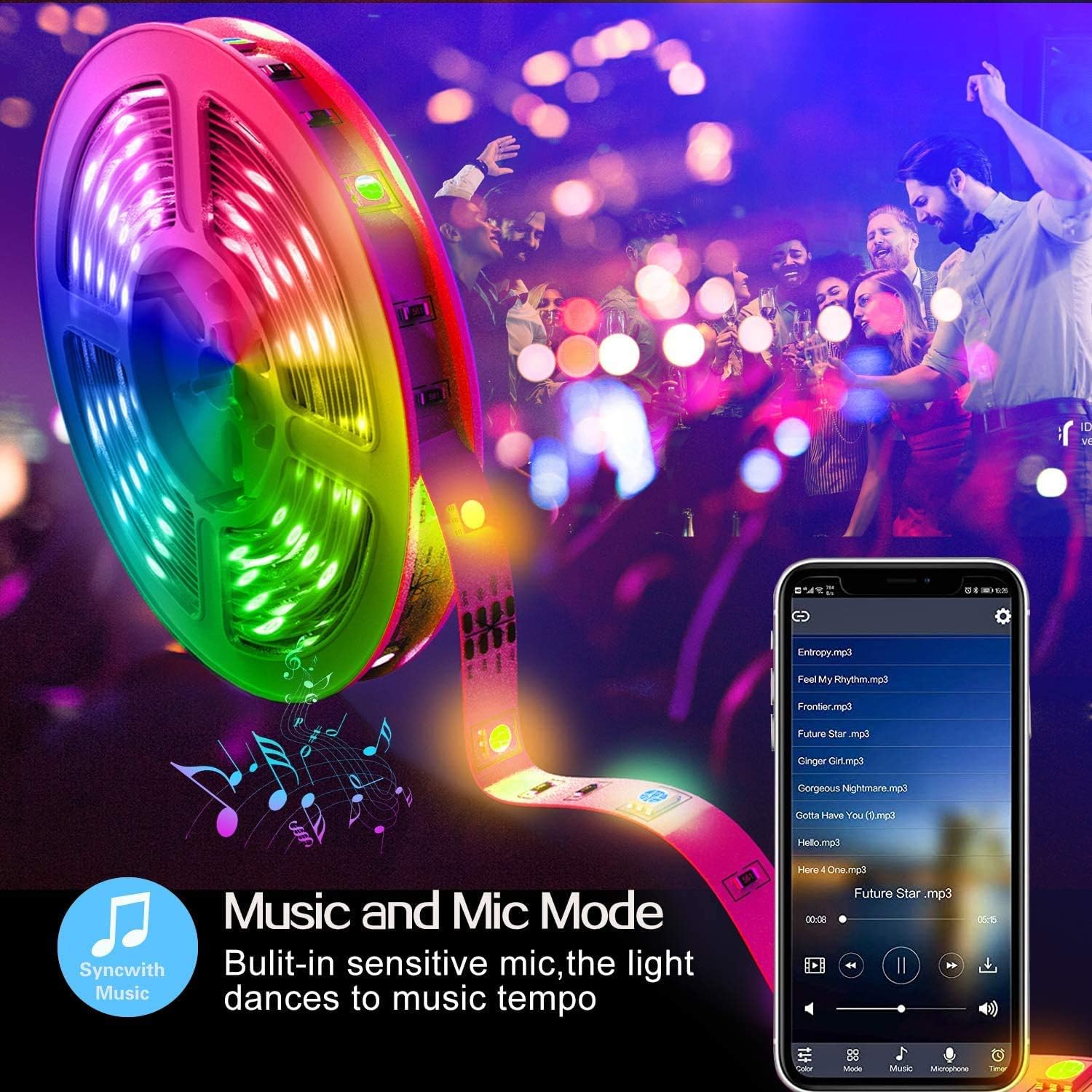 Wifi Led Strip Lights 100ft (2 Rolls 50ft) Smart Light Strips with App Remote Control, 5050 RGB Led Lights for Bedroom, Music Sync Color Changing for Room Party Compatible with Alexa,Google Home,IFTTT Pack of 2