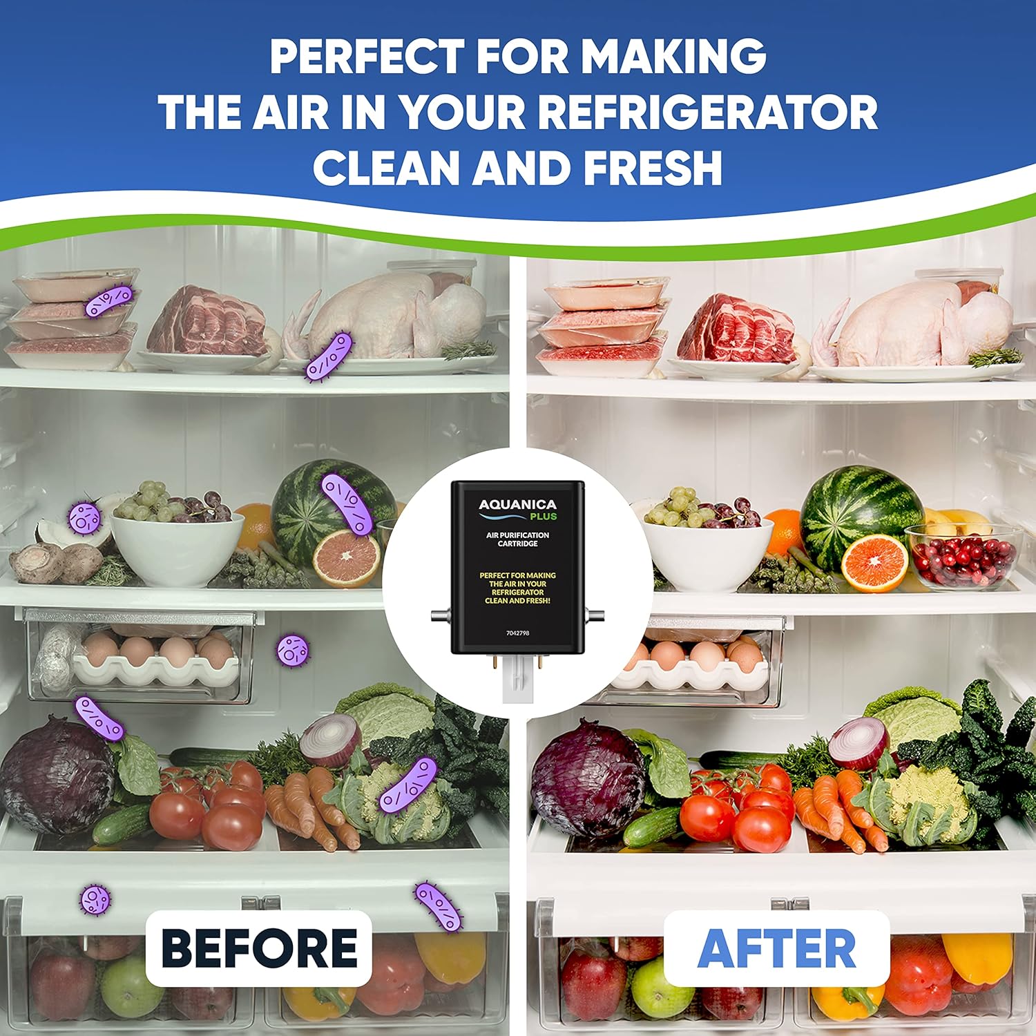 Aquanica Plus Air Purification Cartridge 7007067/7042798, Pure Air Filter Replacement Cartridge for Refrigerator, 2 Purifier Pack Pack of 2