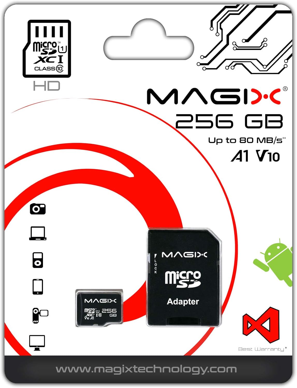 Magix MicroSD Card HD Series Class10 V10 + SD Adapter, Read Speed Up to 80 MB/s (256GB) Pack of 2