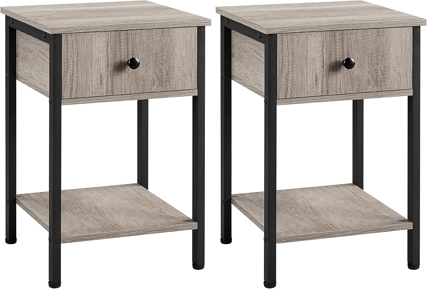 Yaheetech Industrial End Table Set of 2, Side Tables with Drawer and Shelf, Wooden Accent Living Room Tables, Easy Assembly, Gray