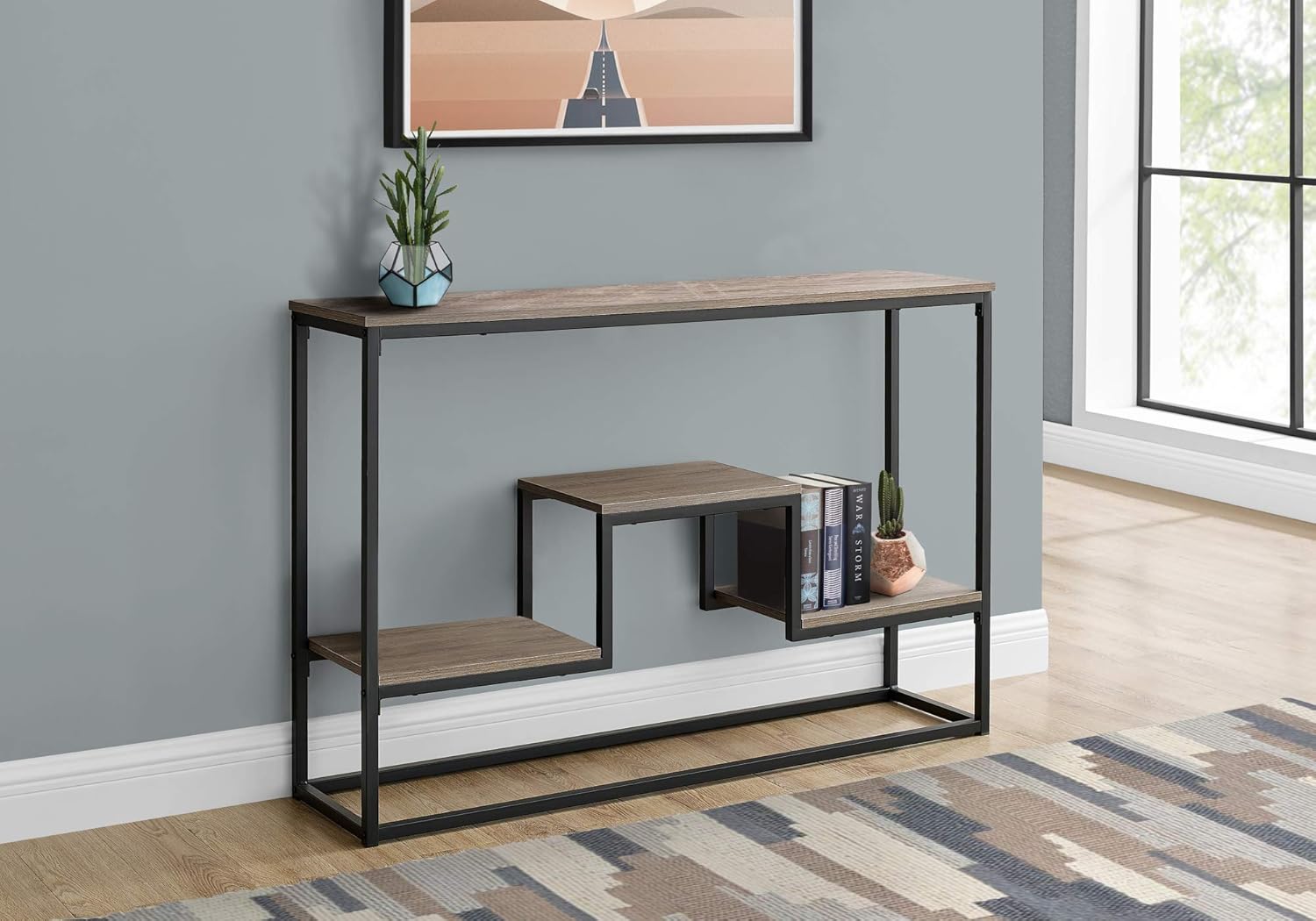 Monarch Specialties Entryway Hallway Sofa Accent 3 Storage Shelves for Livingroom Long Narrow Console Table, 48