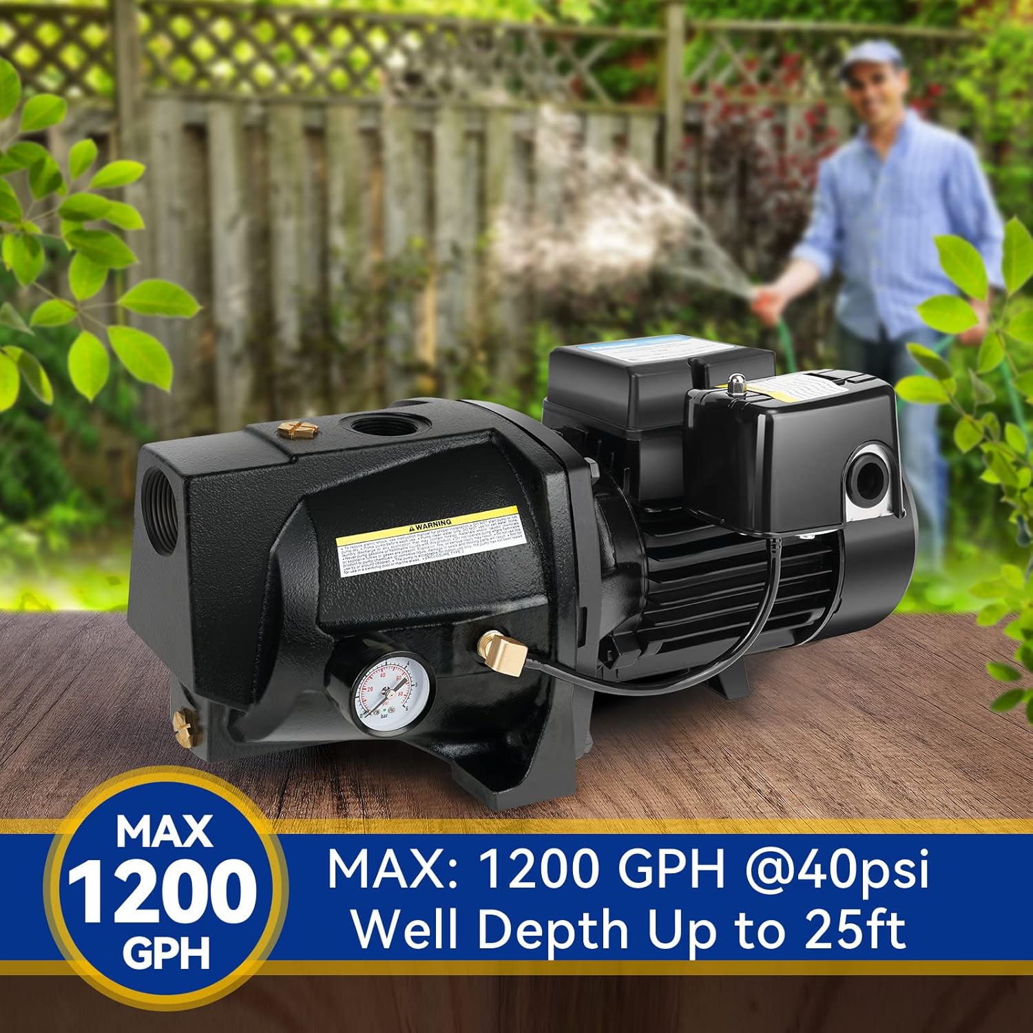 Acquaer 1HP Shallow Well Jet Pump,Cast Iron, Well Depth Up to 25ft, 115V/230V Dual Voltage, Automatic Pressure Switch,Versatile Pump for Garden, Lawn, Farm