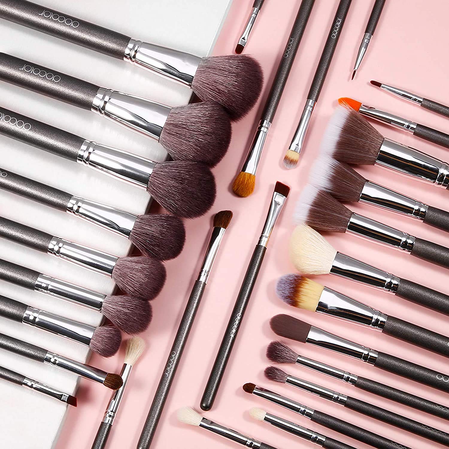 Docolor Makeup Brushes 29 Piece Professional Makeup Brush Set Christmas Gift Premium Goat Synthetic Hair Kabuki Foundation Blending Brush Face Powder Blush Concealers Eye Shadows Make Up Brushes Kit with PU Leather Case Pack of 2