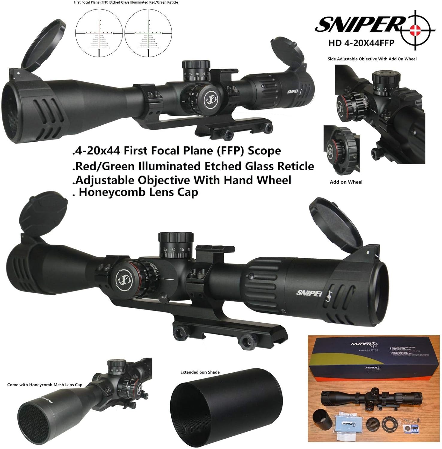 DB TAC INC Sinper 4-20×44 First Focal Plane (FFP) Scope Red/Green Illuminated Reticle