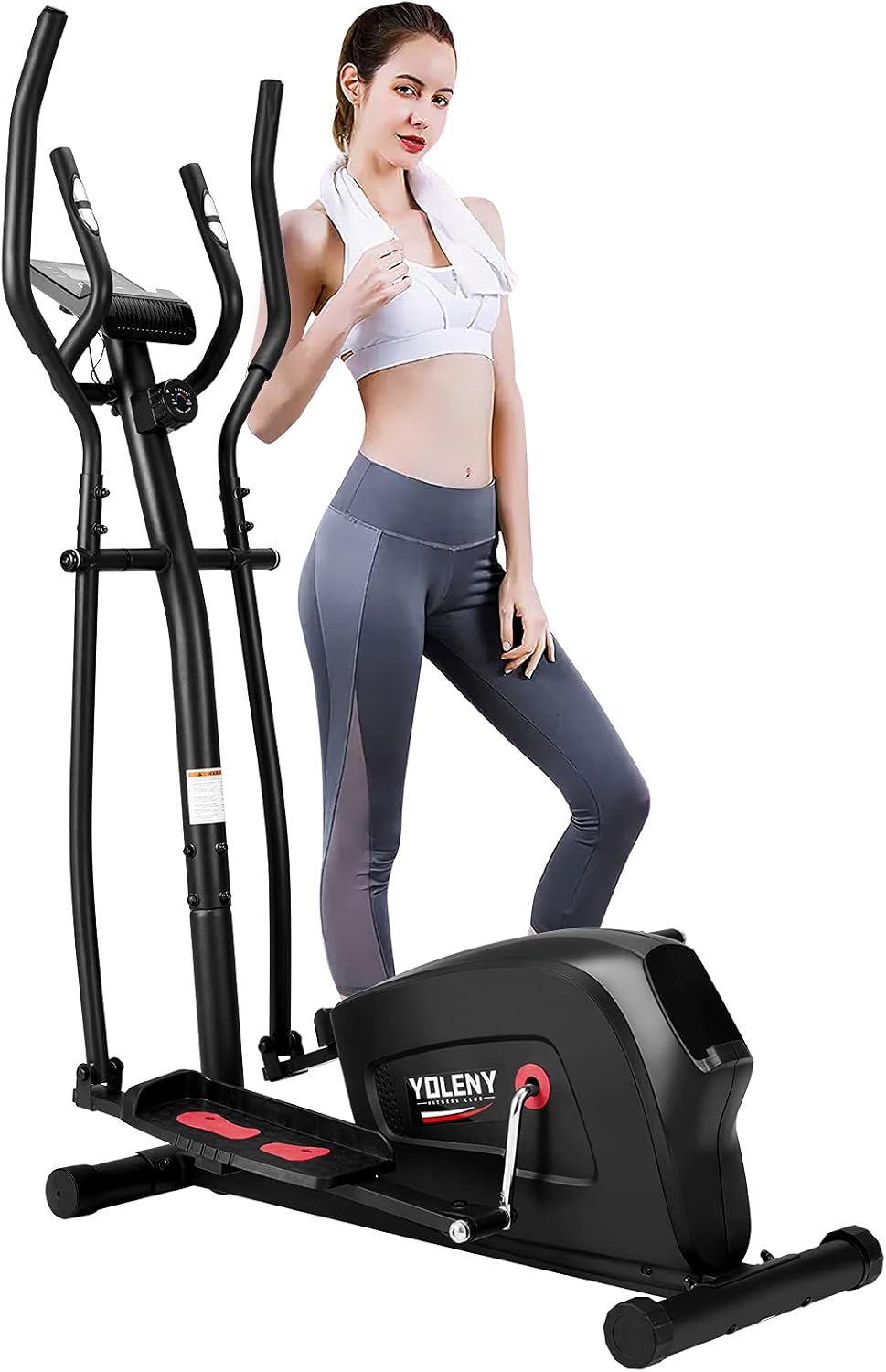 YOLENY Elliptical Trainer, Magnetic Elliptical Machine with Multiple Resistance Levels, Portable Elliptical Trainer with LCD Monitor and Pulse Rate, Smooth Quiet Driven for Home Gym Office Workout