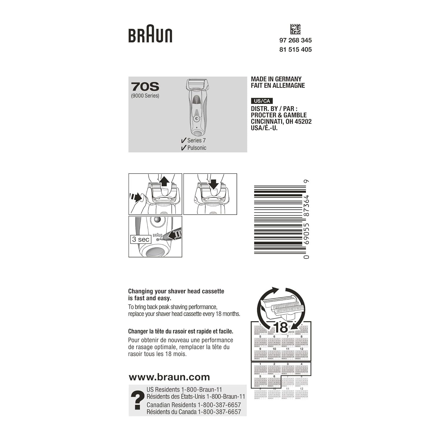 Braun Series 7 Electric Shaver Replacement Head - 70S -Compatible with Electric Razors 790cc, 760cc, 7850cc, 7865cc, 7880cc, 7893s, 740s Pack of 2