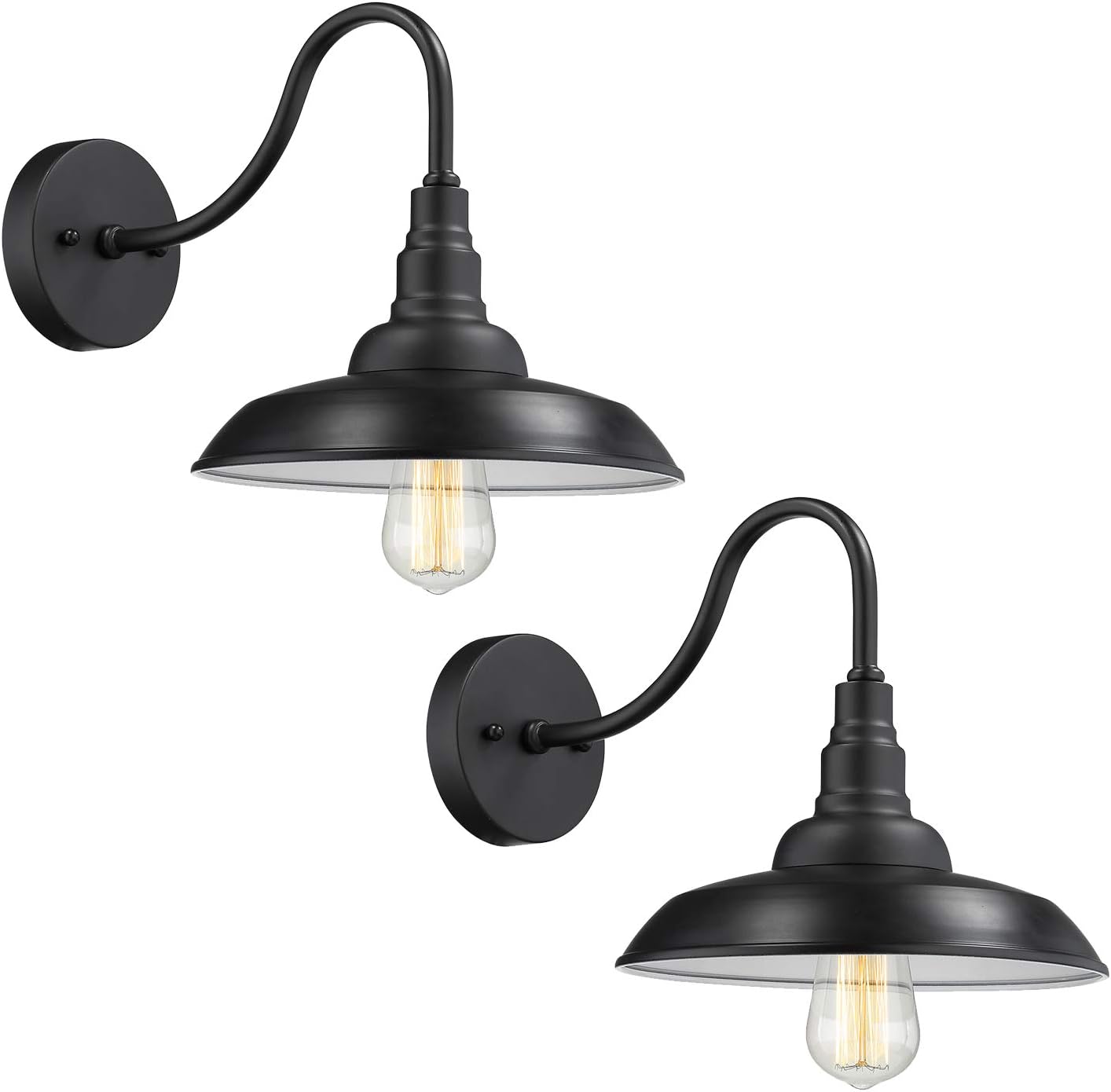Emliviar Black Gooseneck Barn Light 2 Pack, Industrial Wall Sconce, 523-2 BK