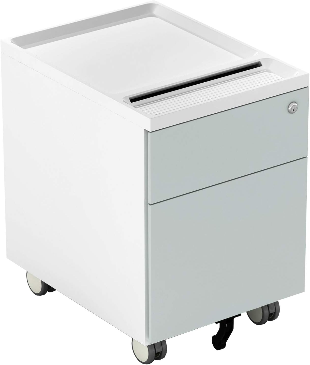 CUBESPACE 2 Drawer File Cabinet, Metal Vertical Filing Cabinet with Lock and Casters, Mobile File Cabinets for Home Office, Fully Assembled(White)