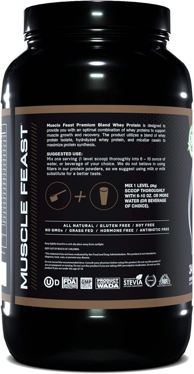 Muscle Feast Premium Blend All Natural Hormone Free Grass-Fed Whey Protein Powder, Chocolate, 2lb Pack of 2