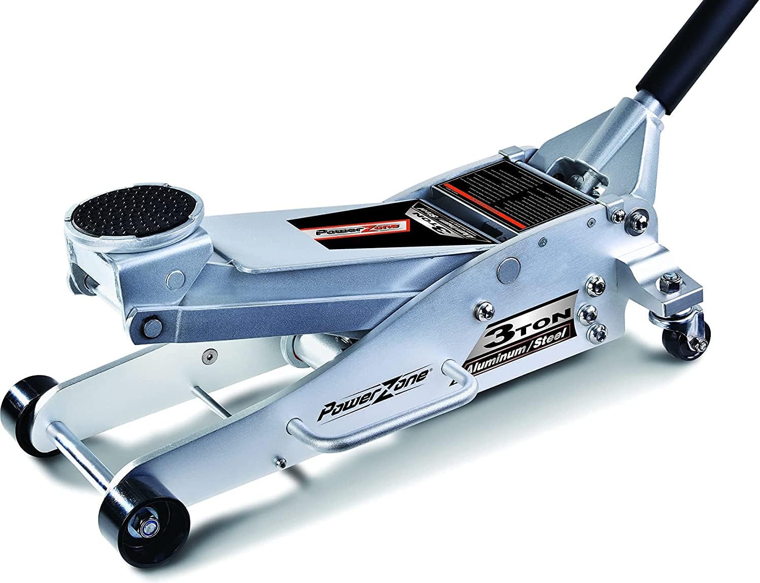 Power Zone 680044 3-Ton Dual Pump Quick Lift Aluminum and Steel Hydraulic Racing Jack, Lift Range: 3-7/8&rdquo; to 18-3/8&rdquo;, Silver (680044-A)