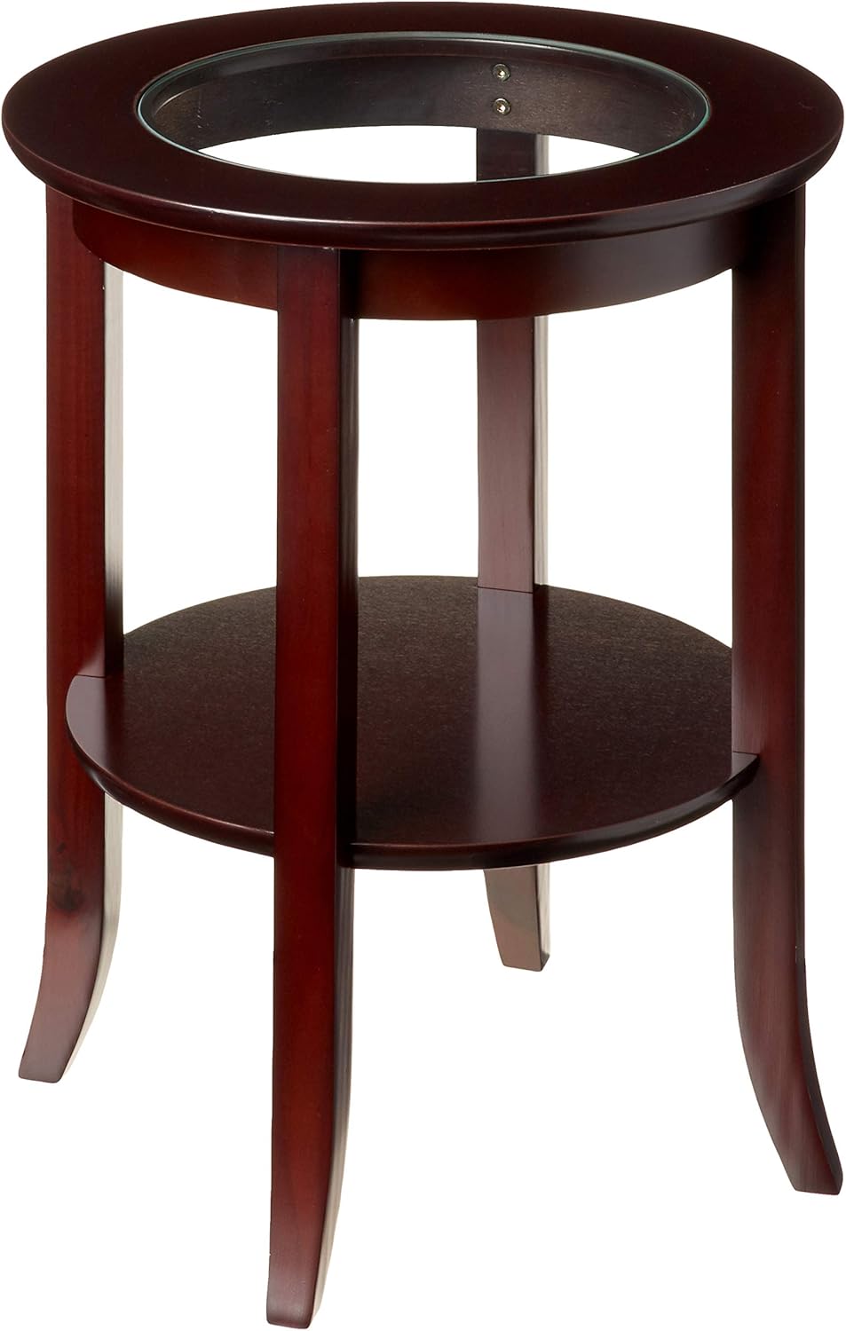 Frenchi Furniture-Wood Genoa End Table, Round Side /Accent Table , Inset Glass Espresso