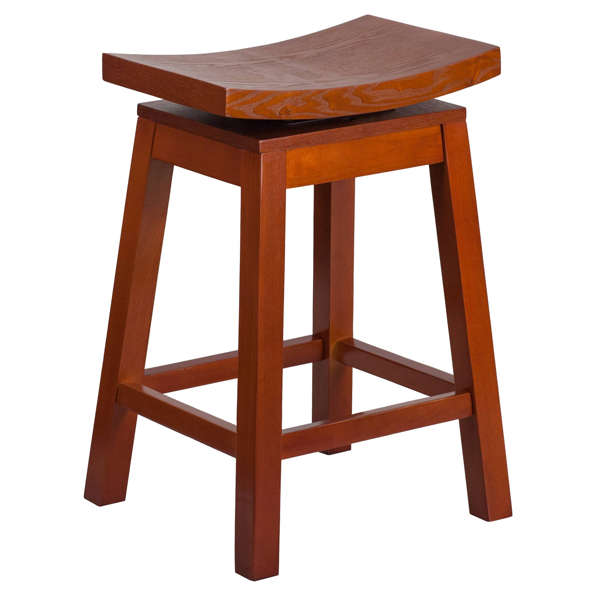 Flash Furniture Eclipse Series Vertical Back Black Metal and Mahogany Wood Restaurant Barstool with Black Vinyl Seat