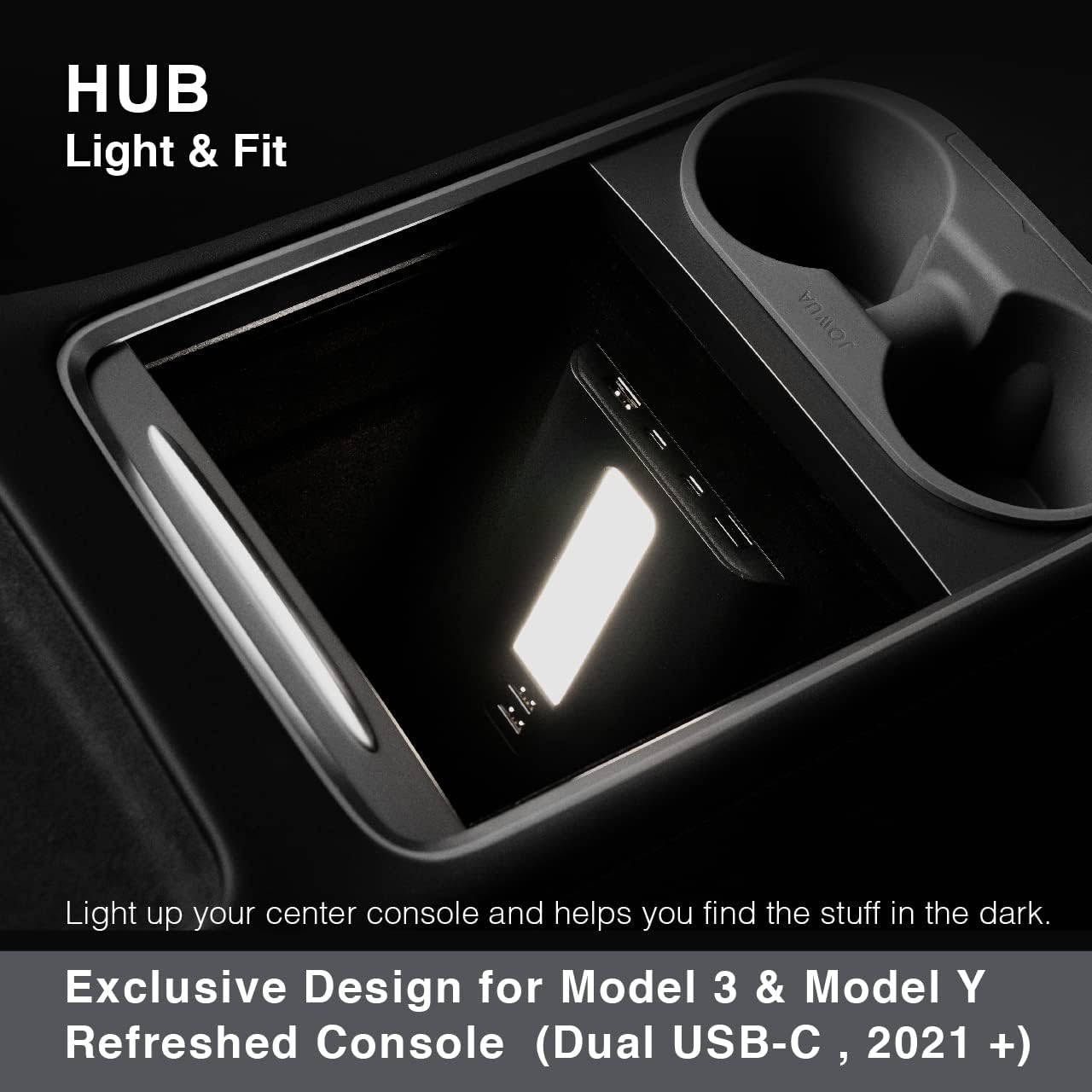JOWUA USB hub with LED Light Compatible for 2021-2022 Tesla Model Y & Model 3 with Dual USB-C Ports Pack of 2