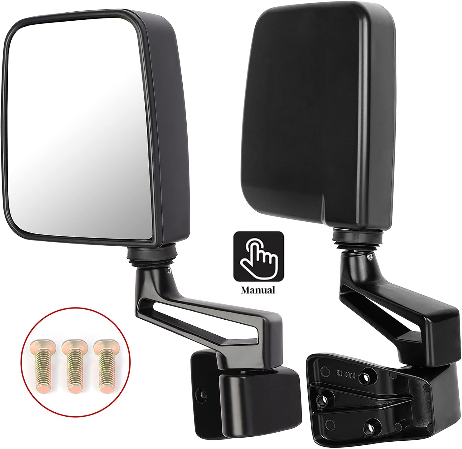 cciyu Black A Pair of Mirror Side View Mirror Manual Folding Manual Operation Non-Heated Fits for 1995 1987-2002 For Jeep Wrangler