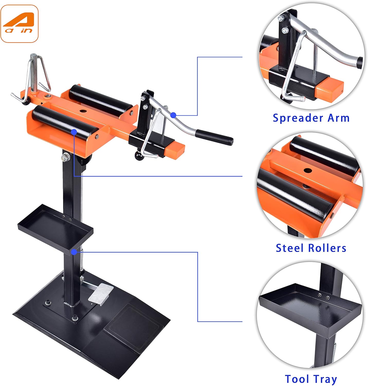 Aain&reg; AE013 Tilting Swivel Top Manual Tire Spreader, Tire Spreader For Motorcycle Tire Changer with attached tool tray