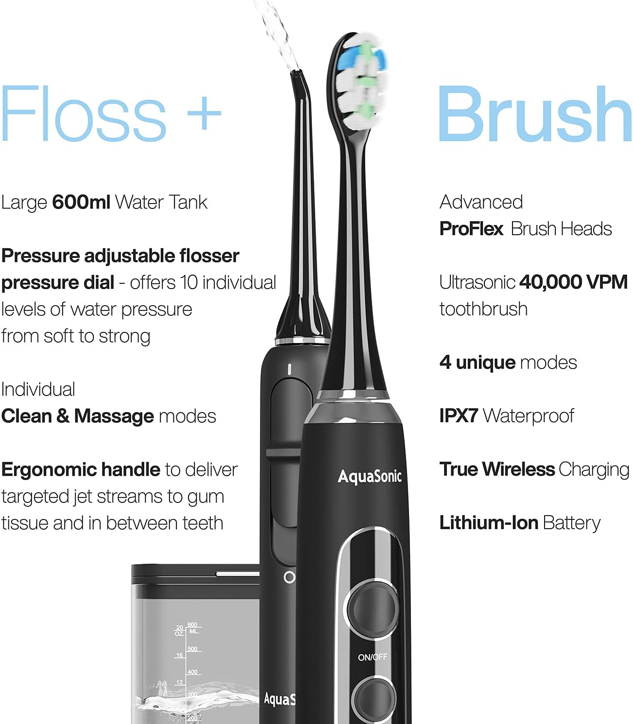 AquaSonic Home Dental Center PRO – Complete Home Oral Care – Brush & Floss – Ultrasonic Electric Toothbrush & Water Flosser – Whiter Teeth & Healthier Gums – Black Series Pro + Oral Irrigator