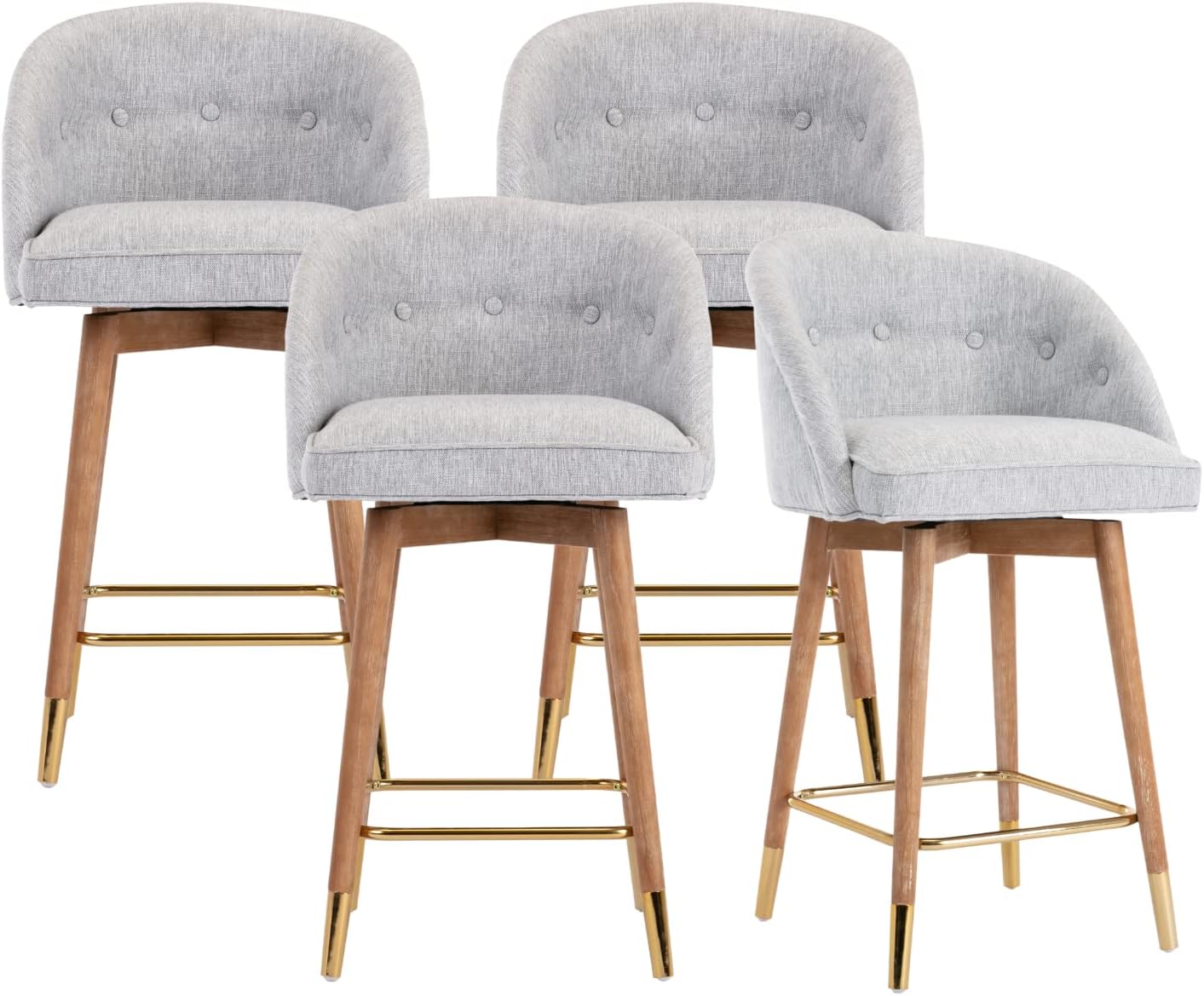 Shunzhi Swivel Bar Stools Set of 2 Modern Counter Height Tufted Stools 360 Degree Bar Stools with Wing-Back and Wooden Legs 26 Inches Linen Dining Stools for Kitchen Island/Bar/Dining Room, Grey