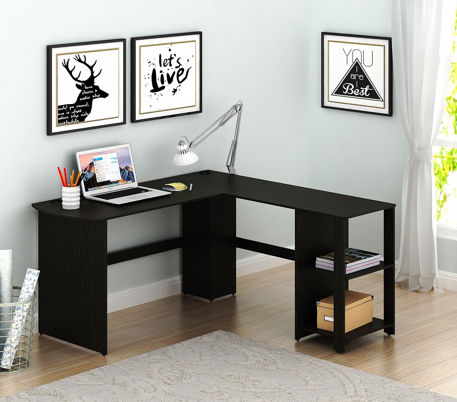 SHW Cyrus Home Office Desk with Shelves, Espresso Pack of 2