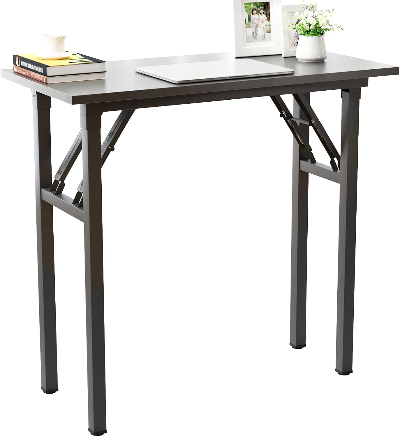 Soges Computer Desk 55 inches Folding Table,Laptop Desk Dining Table Writing Table Study Desk,Workstation for Home Office No- Assembly Required，Teak&Black