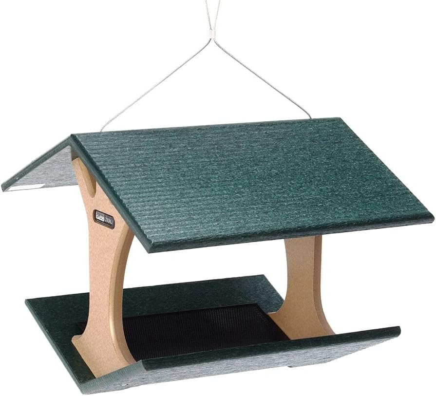 Birds Choice SNHFT Fly-Thru Feeder, Recycled Hanging Bird Feeder, Medium, Taupe/Green Pack of 2