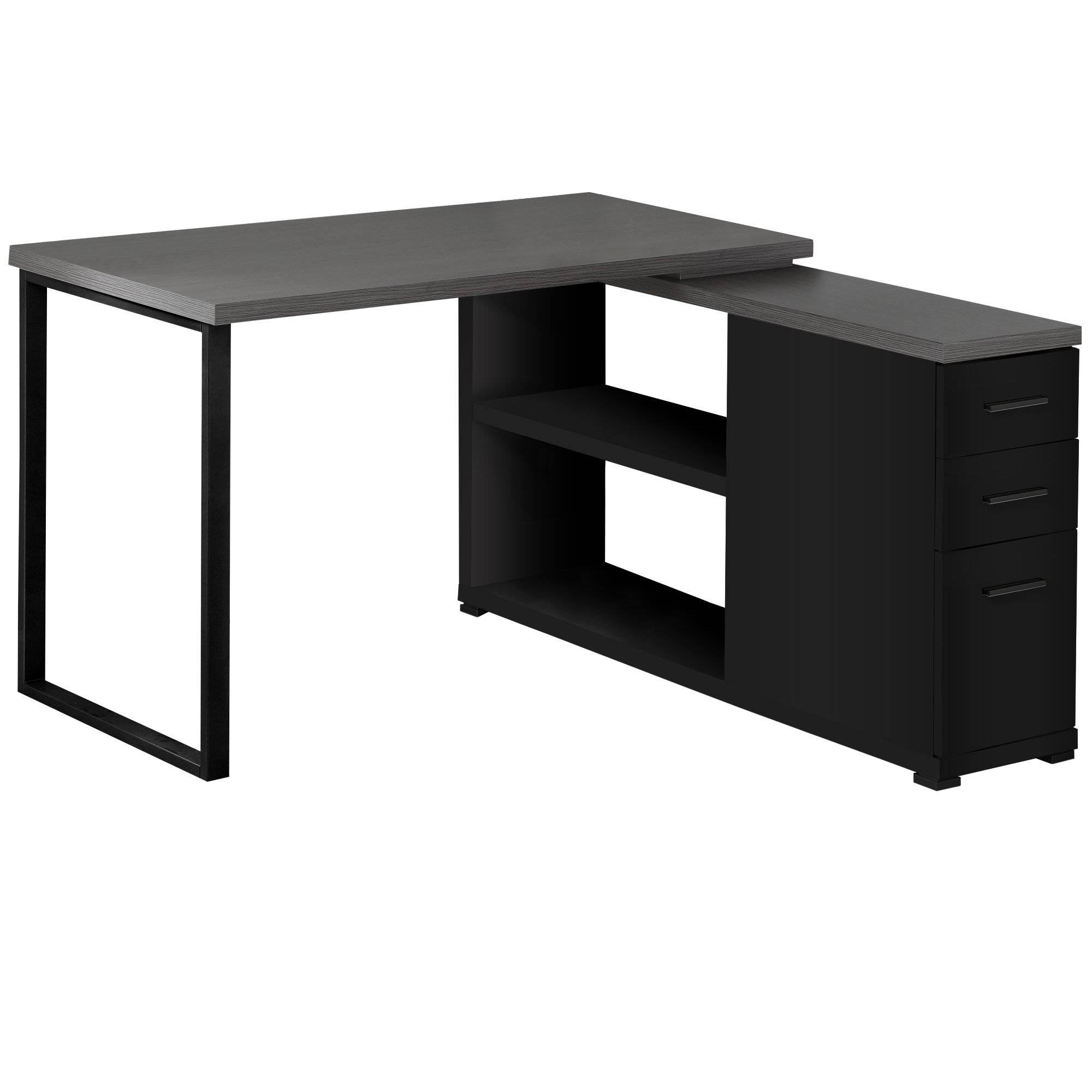 47.25x22 x 47.25x22 x 29.5x22 Black Grey Particle Board Hollow Core Metal Computer Desk with A Grey Top