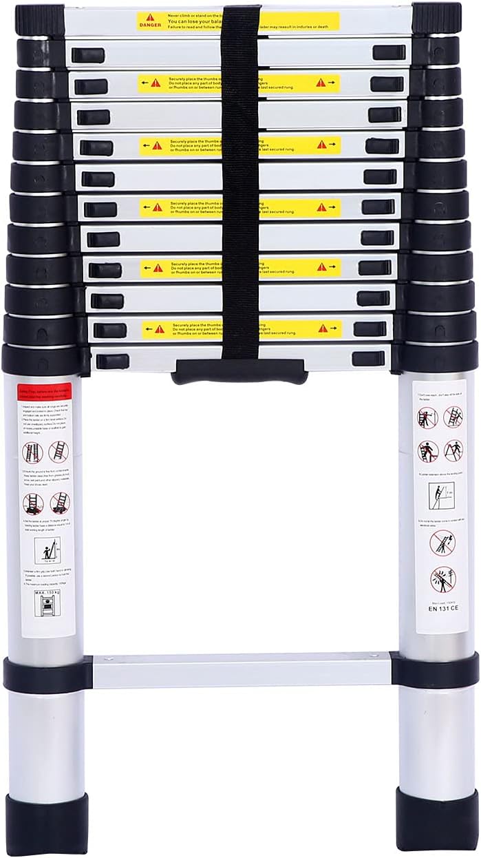 SINMEIRUN Aluminum Telescoping Ladder, Extension Ladder 8.5FT Aluminum Alloy Extendable Ladder, Folding Ladder Lightweight, Multi-Purpose Compact Ladder for Home, 330lbs Max Capacity.
