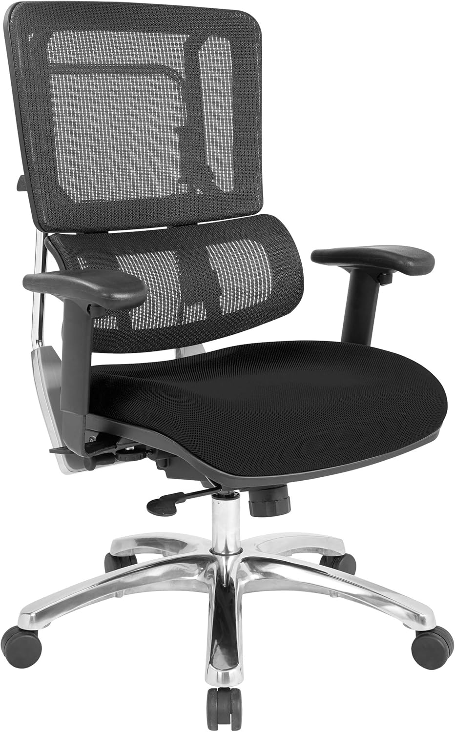 Office Star Pro X996 Fully Adjustable Office Chair with Lumbar Support, Polished Aluminum Base and Coal FreeFlex Black Seat with Headrest