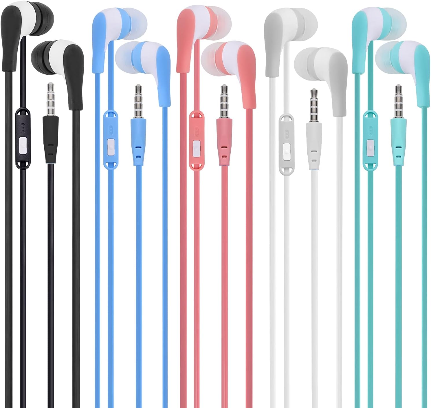 Classroom Earbuds Headphones with Microphone Bulk 50 Pack Colourful, Wholesale Kids Earphones with Mic & Durable for School Students Teen Children Pack of 2